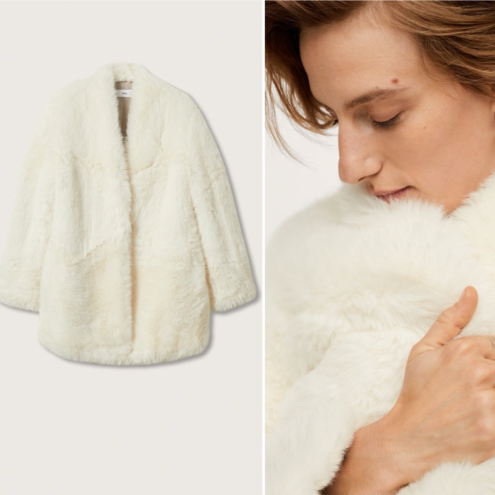 MANGO Faux Fur Midi Jacket